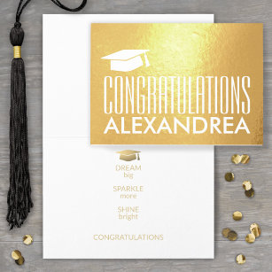 Cartão Metalizado Graduação de parabéns Dourado moderno Real