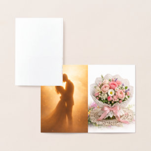 Cartão Metalizado Guardanapo de Canto Floral para Casamento