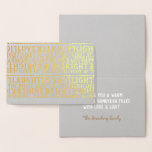 Cartão Metalizado HANUKKAH Ama Filha Ligeira Tipografia Funk<br><div class="desc">Real Gold Foil adiciona classe à nossa FELIZ placa de riso de luz de amor HANUKKAH que diz tudo! Envie seus votos de felicidades e esclareça o dia de alguém.Este cartão é uma maneira fantástica de desejar a família e amigos uma frase feliz do Chanukah inclua o LOVE LIGHT LAUGHTER....</div>