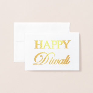 Cartão Metalizado Happy Diwali Gold Foil Elegante Typografia