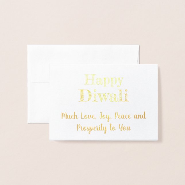 Cartão Metalizado Happy Diwali Real Gold Foil Elegante Typografia (Frente com Envelope)