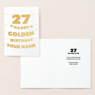 Cartão Metalizado Happy Golden Birthday, 27th Birthday Gold Foil