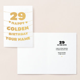 Cartão Metalizado Happy Golden Birthday, 29th Birthday Gold Foil