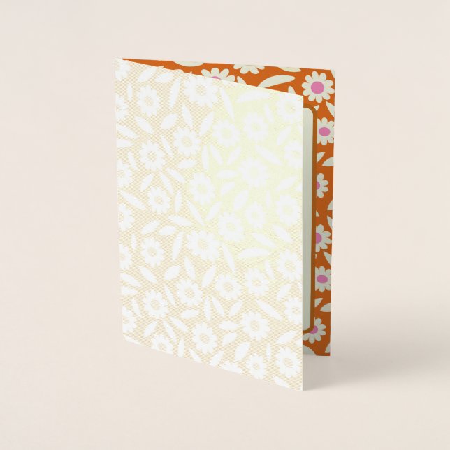 Cartão Metalizado Hippie retro daisy floral chá de fraldas (Frente)