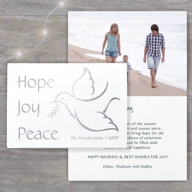 Cartão Metalizado Holiday Dove Hope Joy Peace Green Tipografia (Criador carregado)