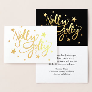 Cartão Metalizado Holly Jolly   Elegante Dourado Faux Foil Script