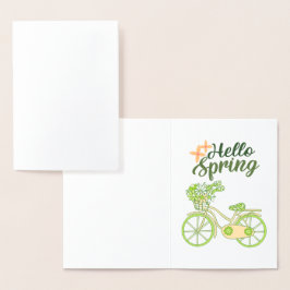 Cartão Metalizado Ilustração de Bicicleta Vintage Olá Primavera