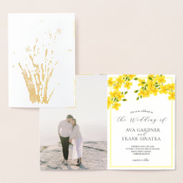 Cartão Metalizado Jardim Floral Amarelo De Aquarela Com Casamento Fo