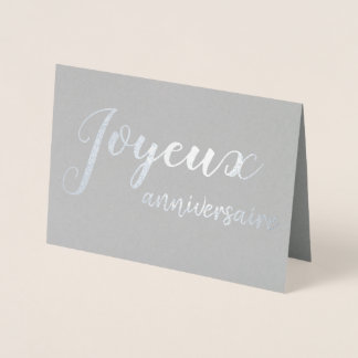 Cartão Metalizado Joyeux Anniversaire French Happy Birthday Script