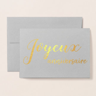 Cartão Metalizado Joyeux Anniversaire French Happy Birthday Script