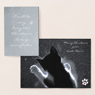 Cartão Metalizado Kitten Natal Perseguindo Flocos de Neve