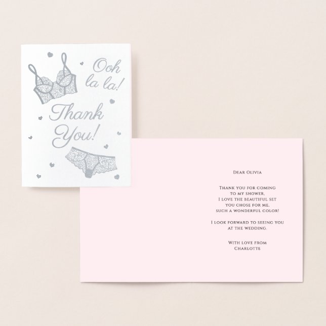 Cartão Metalizado Lingerie Party Chá de panela Parte - Obrigado (Exibição)