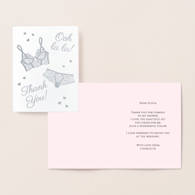 Cartão Metalizado Lingerie Party Chá de panela Parte - Obrigado (Exibição)