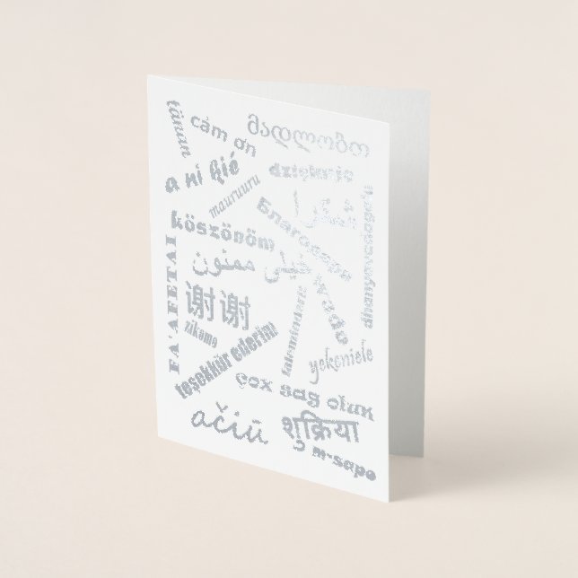 Cartão Metalizado Línguas Multilíngues Obrigado Silver (Frente)