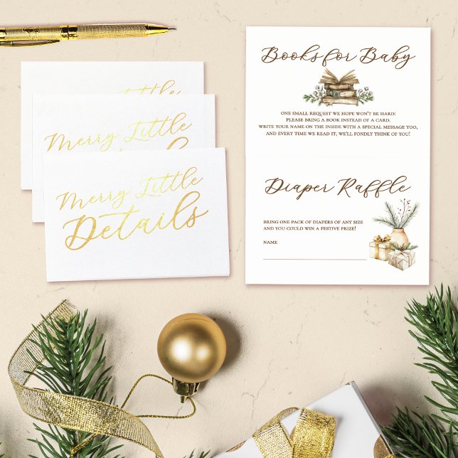 Cartão Metalizado Livros de Chá de fraldas Elegante e Raffle de Fral (Criador carregado)