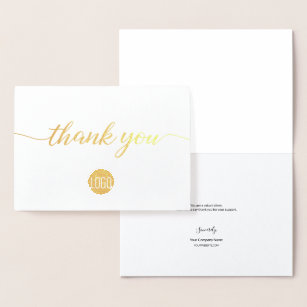 Cartão Metalizado Logotipo Dourado da Elegante Obrigado Foil