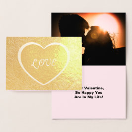 Cartão Metalizado Love in Heart Frame Image, Add Photo and Quote (Am
