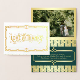 Cartão Metalizado Love & Obrigados Art Deco Casamento Dourado Foto V