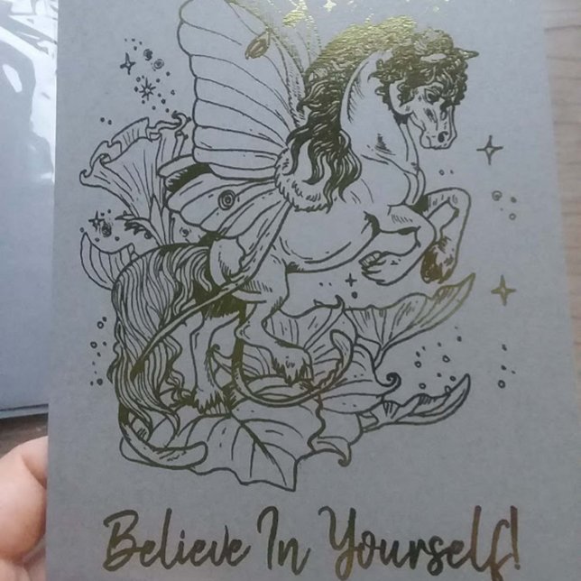 Cartão Metalizado Luna mama alada Fada Cavalo (Lovely Pixie Horse Fantasy Art Shiny foil greeting card)