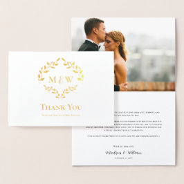 Cartão Metalizado Luxo Personalizado Foto Casamento Monograma Folha 