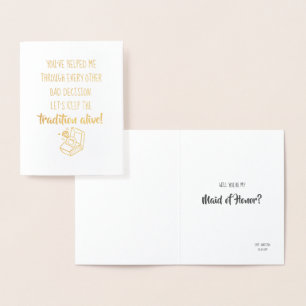 Cartão Metalizado Madrinha de casamento ou Bridesmaid Engraçada de