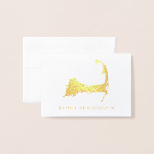 Cartão Metalizado Mapa da folha de Cape Cod detalhado que Wedding