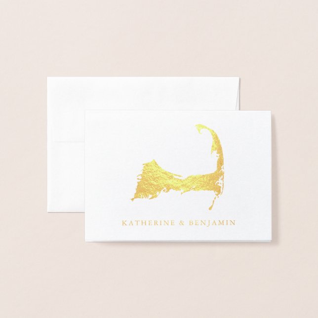 Cartão Metalizado Mapa das folhas de Cabo Detalhado | Casamento (Frente com Envelope)