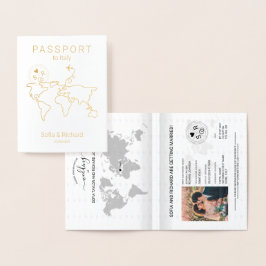 Cartão Metalizado Mapa Mundial do Passaporte de Destino de Casamento