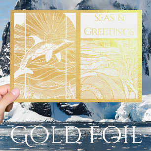 Cartão Metalizado Mar e Saudações Náuticas Modernas, Baleia Orca