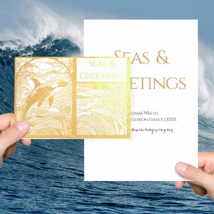 Cartão Metalizado Marítimos Nauticos Modernos & Saudações, Baleia Or