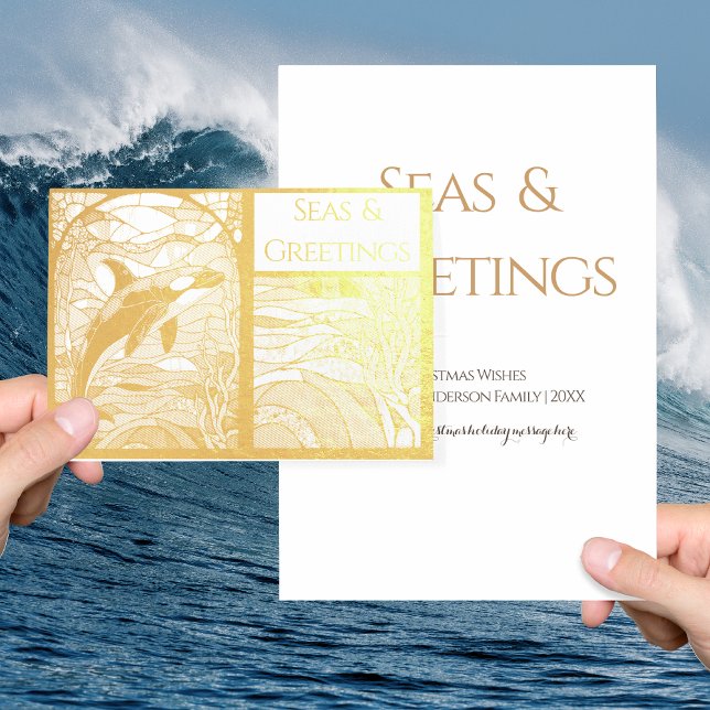 Cartão Metalizado Marítimos Nauticos Modernos & Saudações, Baleia Or (Criador carregado)