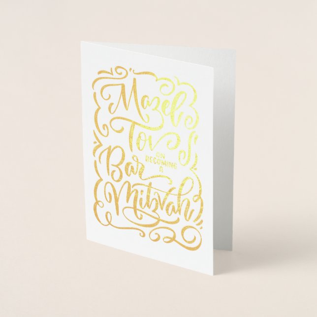 Cartão Metalizado Mazel Tov em Tornar-se Bar Mitzvah Card (Frente)