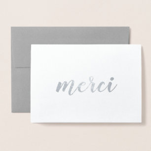 Cartão Metalizado Merci French Obrigado A Você, Brushaft Script Silv