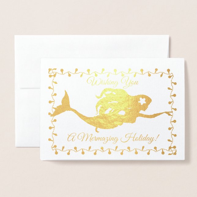 Cartão Metalizado Mermaid Holiday Card (Frente com envelope)