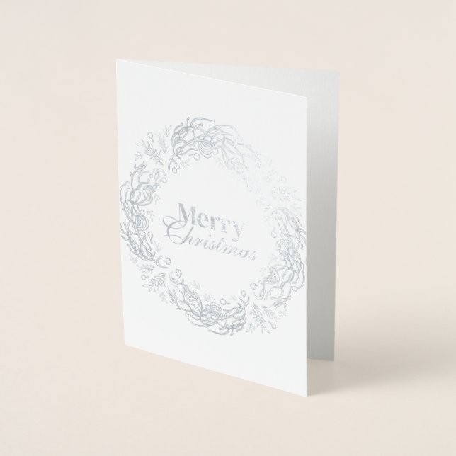 Cartão Metalizado Merry Christmas Vintage Botanical. (Frente)
