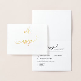 Cartão Metalizado Minimalist Modern Golden Leaf RSVP Foil Card