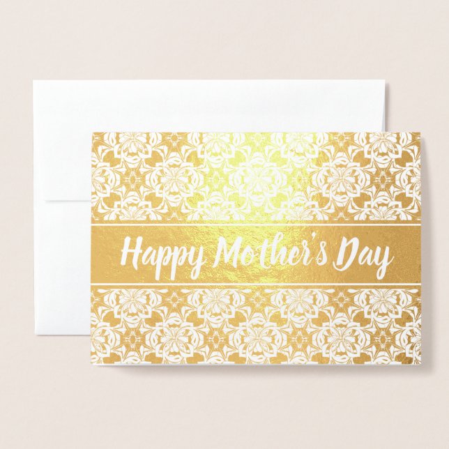 Cartão Metalizado Modelo de Texto Feliz do Dia de as mães Dourado (Frente com envelope)