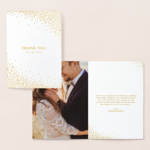 Cartão Metalizado Modern Gold Foil Confetti Dots Casamento Obrigado