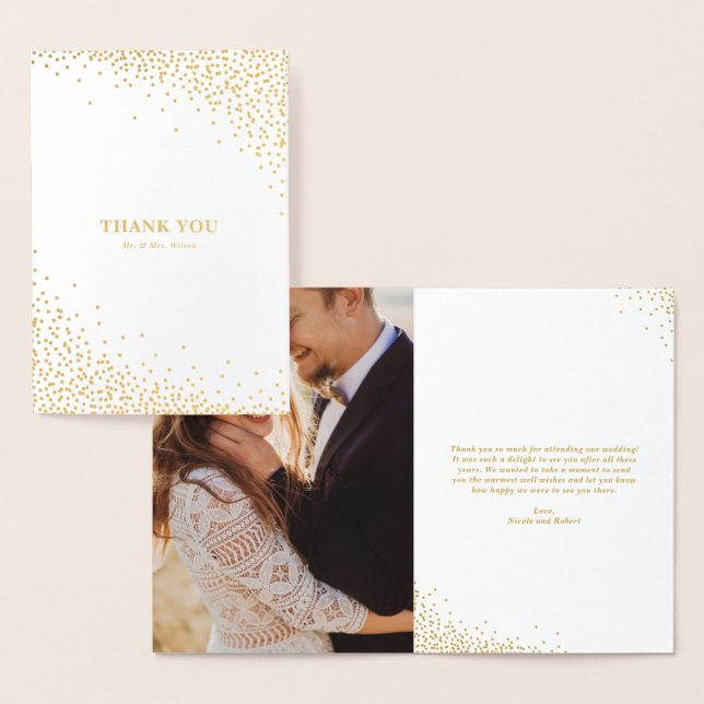 Cartão Metalizado Modern Gold Foil Confetti Dots Casamento Obrigado (Exibição)