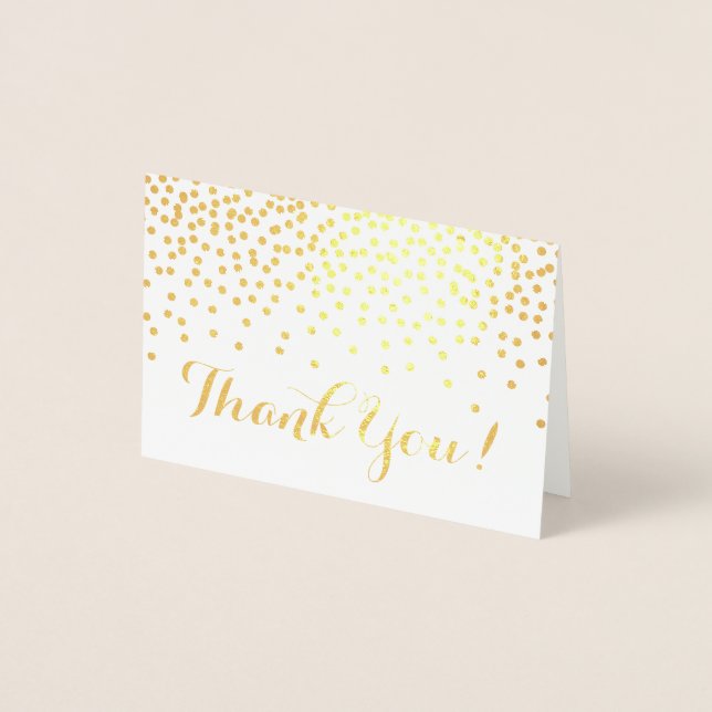 Cartão Metalizado Modern Gold Foil Confetti Pontos Obrigado (Frente)