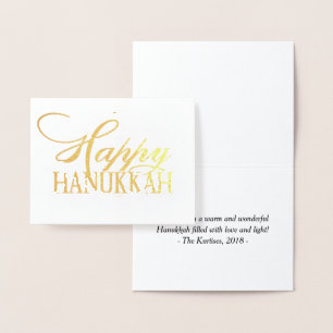 Cartão Metalizado Modern Happy Hanukkah Elegante Script de Rico Dour