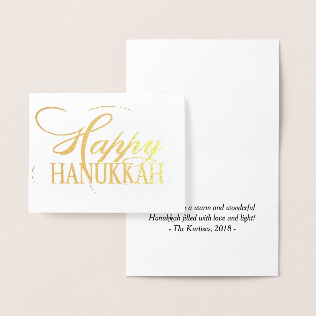 Cartão Metalizado Modern Happy Hanukkah Elegante Script de Rico Dour (Display)