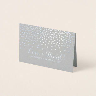 Cartão Metalizado Modern Silver Foil Confetti Dots Casamento Obrigad