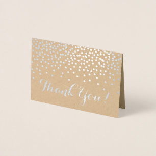 Cartão Metalizado Modern Silver Foil Confetti Dots Kraft Obrigado