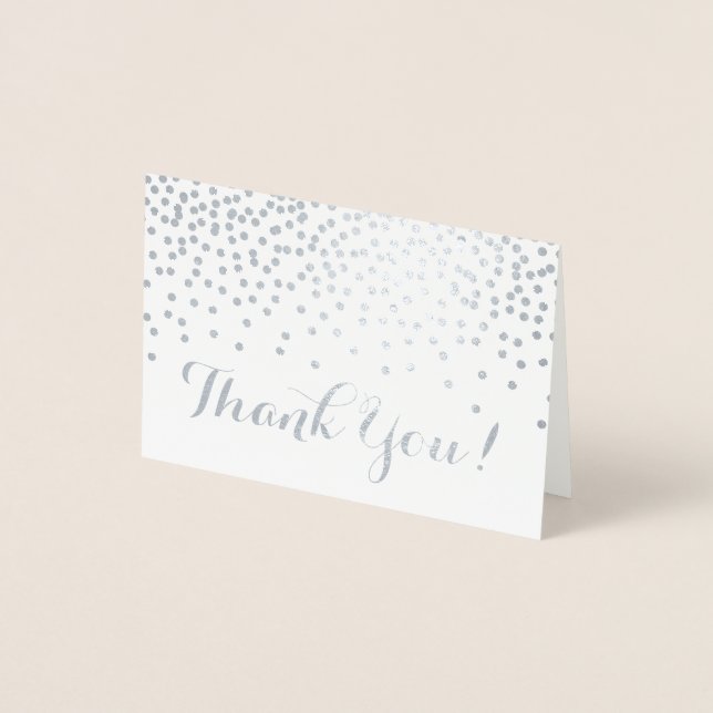 Cartão Metalizado Modern Silver Foil Confetti Dots Kraft Obrigado (Frente)