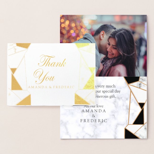 Cartão Metalizado Moderno Ouro Preto Abstrato em Mármore Branco (Exibição)