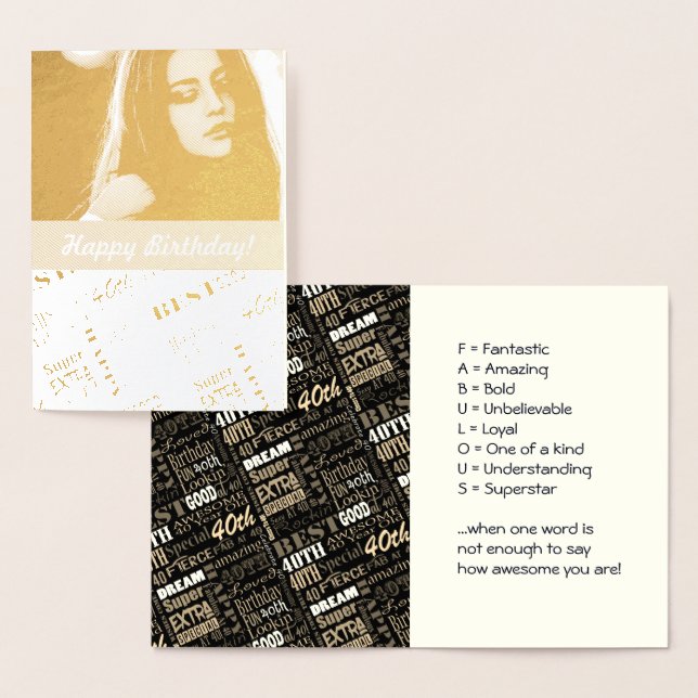 Cartão Metalizado Monograma de Fotografia de aniversário de 40 anos  (Exibição)