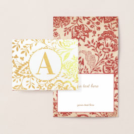 Cartão Metalizado Monograma Floral Vermelho Elegante ou Dourado
