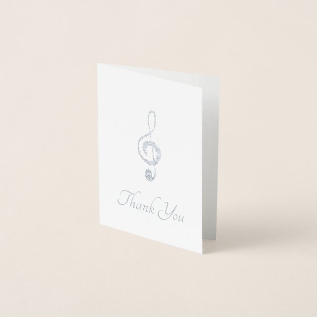 Cartão Metalizado Musical Treble Clef Obrigado Foil Card (Frente)