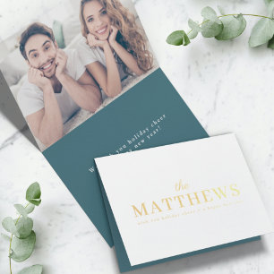 Cartão Metalizado Na moda Natal Foto mínima do Casal de diversão